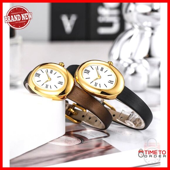 Elegant Gold-Tone Bangle Watch Quartz Movement Minimal Chic Wristwatch